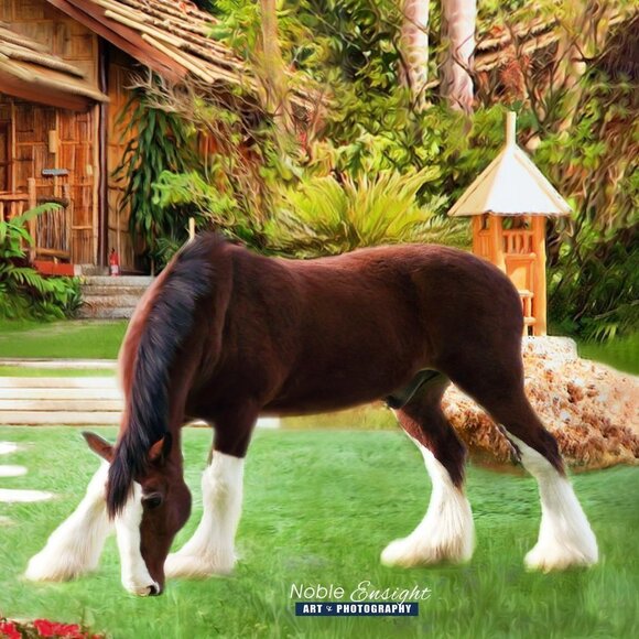 12x18 Clydesdale Horse Landscape Fantasy Home Composite Oil Painting Art Print - Picture 2 of 7